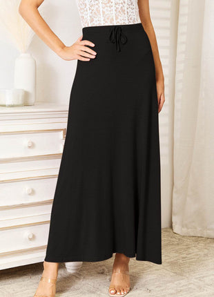 Double Take Full Size Soft Rayon Drawstring Waist Maxi Skirt Rayon - MimiStylez