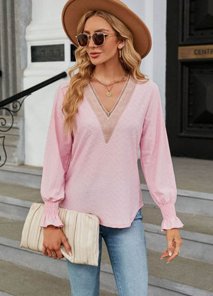 V-Neck Flounce Sleeve Blouse - MimiStylez