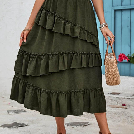Ruffled Elastic Waist Midi Skirt - MimiStylez