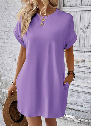 Round Neck Short Sleeve Mini Dress - MimiStylez