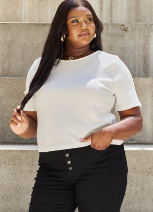 And The Why Pearly White Full Size Criss Cross Pearl Detail Open Back T-Shirt - MimiStylez