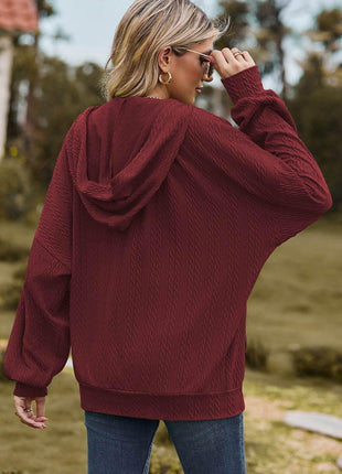 Drawstring Zip Up Dropped Shoulder Hoodie - MimiStylez