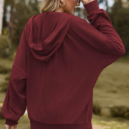 Drawstring Zip Up Dropped Shoulder Hoodie - MimiStylez
