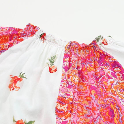 Printed V-Neck Short Sleeve Blouse - MimiStylez