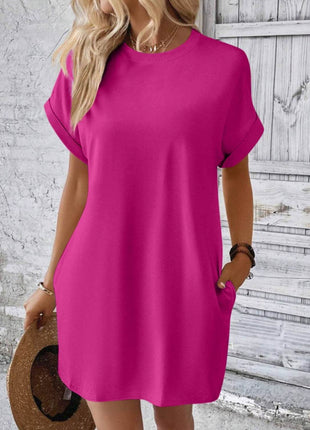 Round Neck Short Sleeve Mini Dress - MimiStylez