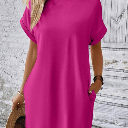 Round Neck Short Sleeve Mini Dress - MimiStylez