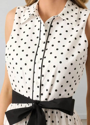 Polka Dot Sleeveless Midi Shirt Dress - MimiStylez