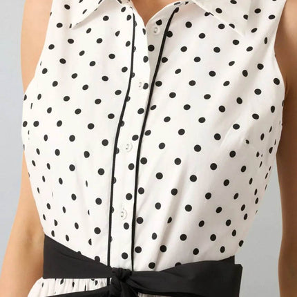 Polka Dot Sleeveless Midi Shirt Dress - MimiStylez