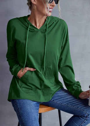 Drawstring Pocketed Dropped Shoulder Hoodie - MimiStylez