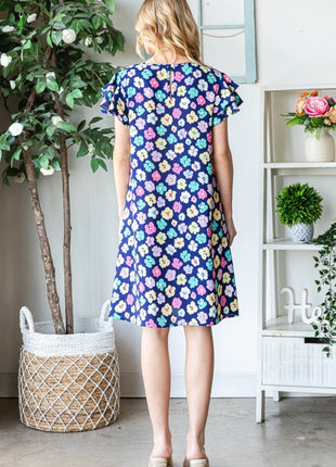 Heimish Full Size Floral Ruffled Short Sleeve Dress with Pockets - MimiStylez