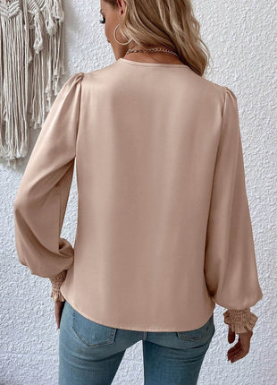 Surplice Smocked Lantern Sleeve Blouse - MimiStylez