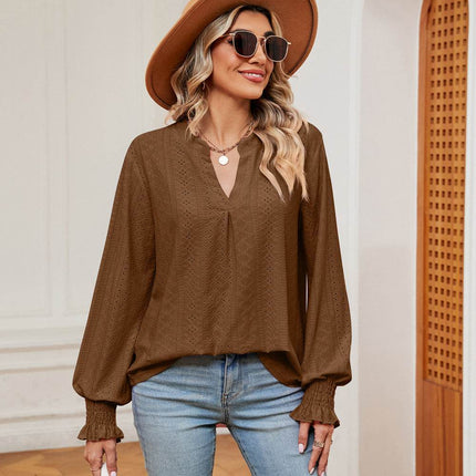 Notched Neck Flounce Sleeve Blouse - MimiStylez