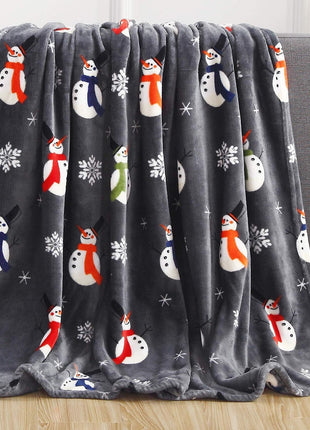 Christmas Elk Snowman Santa Claus Print Blanket Winter Double-sided Flannel Blanket