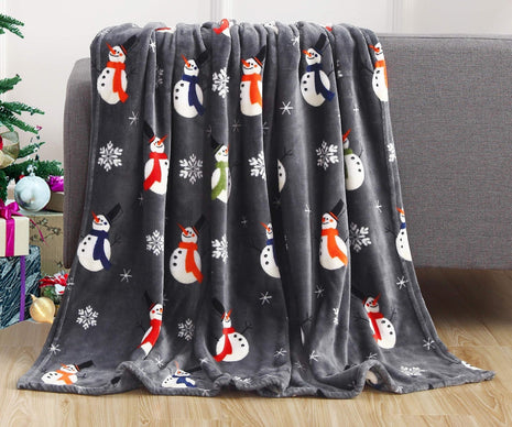 Christmas Elk Snowman Santa Claus Print Blanket Winter Double-sided Flannel Blanket