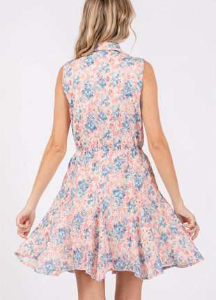 GeeGee Full Size Floral Eyelet Sleeveless Mini Dress - MimiStylez