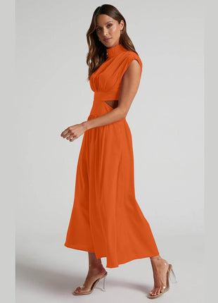 Cutout Mock Neck Sleeveless Ruched Dress - MimiStylez