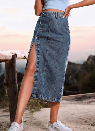 Button Down Denim Skirt - MimiStylez