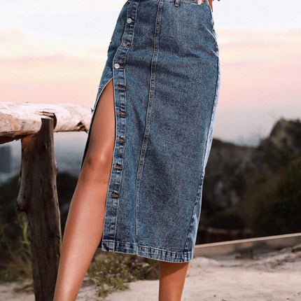 Button Down Denim Skirt - MimiStylez