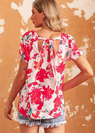 Floral Tie Back Square Neck Blouse - MimiStylez