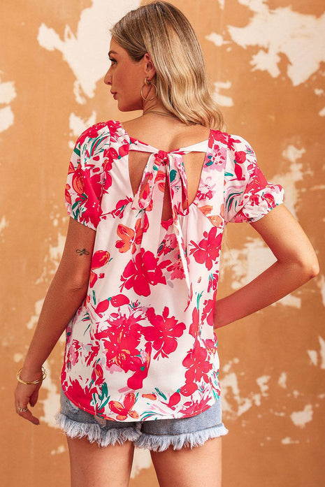 Floral Tie Back Square Neck Blouse - MimiStylez