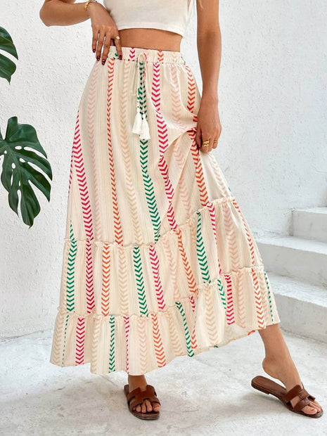 Frill Printed Maxi Skirt - MimiStylez