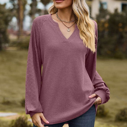 Notched Neck Raglan Sleeve Blouse - MimiStylez