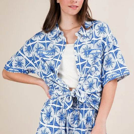 VERY J Full Size Tropical Printed Shirt Top and Shorts Set Plus Size - MimiStylez