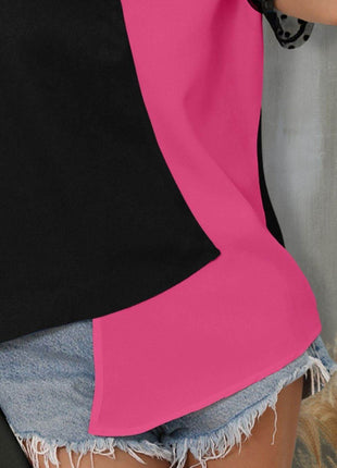 Color Block Notched Short Sleeve T-Shirt - MimiStylez
