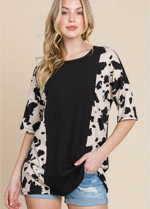 BOMBOM Rodeo Love Ribbed Animal Contrast Tee - MimiStylez