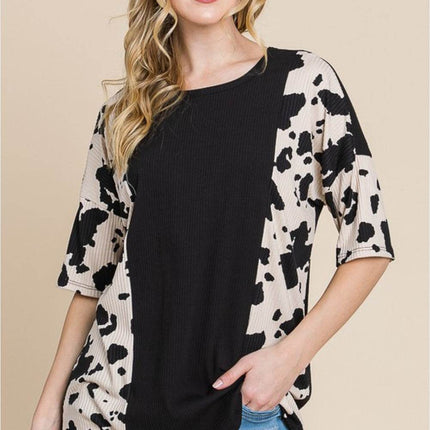 BOMBOM Rodeo Love Ribbed Animal Contrast Tee - MimiStylez