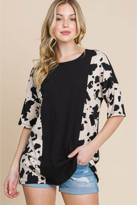 BOMBOM Rodeo Love Ribbed Animal Contrast Tee - MimiStylez