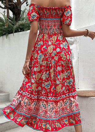 Floral Off-Shoulder Smocked Midi Dress - MimiStylez