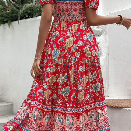 Floral Off-Shoulder Smocked Midi Dress - MimiStylez