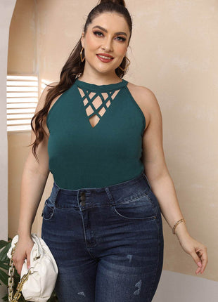 Plus Size Halter Neck Cutout Sleeveless Dress - MimiStylez