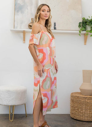 Sew In Love Full Size Printed Side Slit Midi Dress - MimiStylez