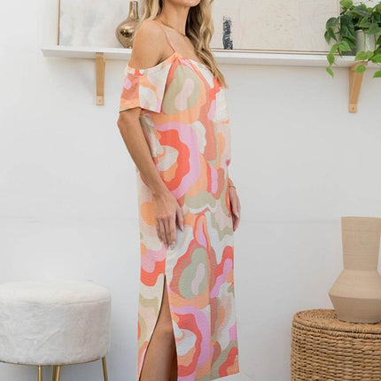 Sew In Love Full Size Printed Side Slit Midi Dress - MimiStylez