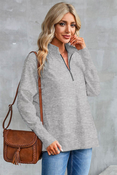 Half Zip Pocketed Dropped Shoulder Sweatshirt - MimiStylez
