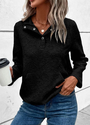 Geometric Snap Button Long Sleeve Sweatshirt - MimiStylez