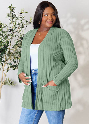 Basic Bae Full Size Ribbed Open Front Cardigan with Pockets - MimiStylez