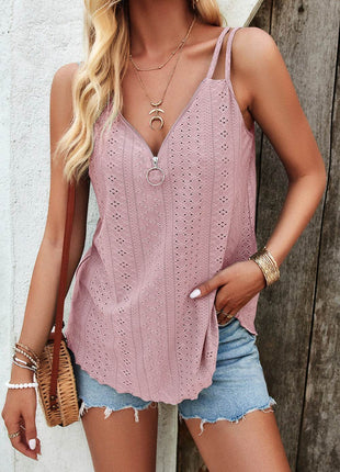 Eyelet V-Neck Double Strap Cami - MimiStylez