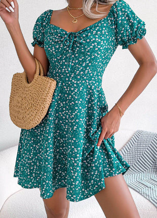 Ditsy Floral Drawstring A-Line Dress - MimiStylez