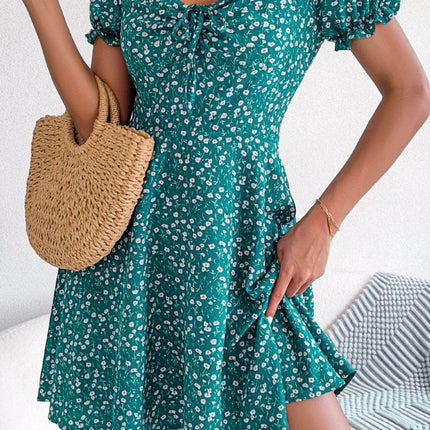 Ditsy Floral Drawstring A-Line Dress - MimiStylez