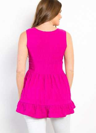 Be Stage Ruffled Sleeveless Babydoll Top - MimiStylez