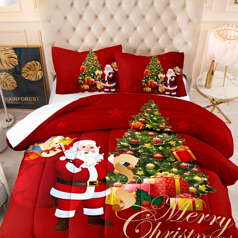 3pcs Christmas Theme Comforter Set (1*Comforter + 2*Pillowcase, Without Core), Santa Claus Christmas Tree Merry Christmas For Boys And Girls Super Soft And Comfortable Bedding Digital Print Quilt Core