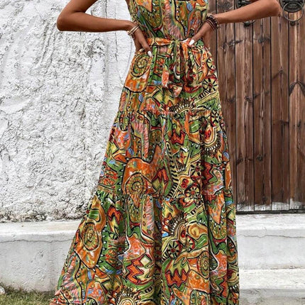 Tied Floral Sleeveless Dress - MimiStylez