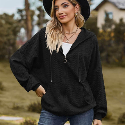 Cable-Knit Long Sleeve Hooded Jacket - MimiStylez