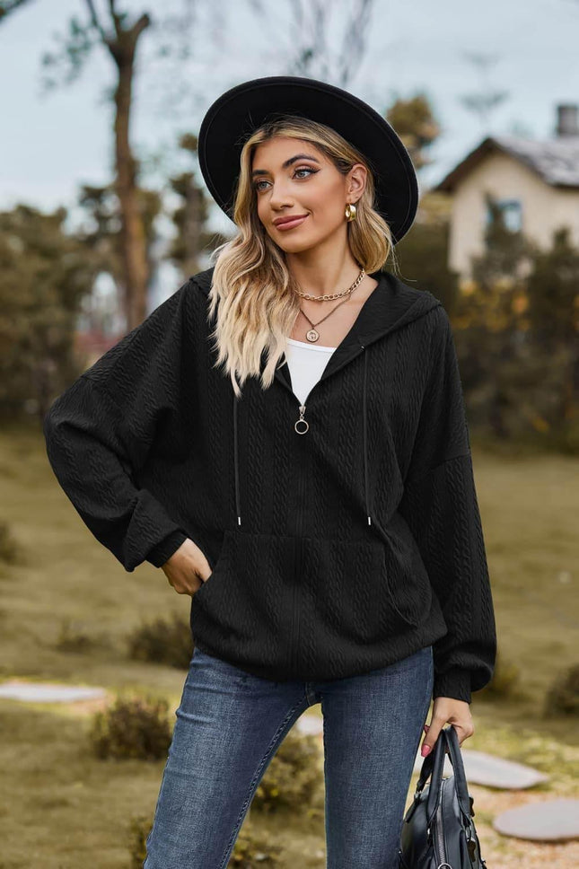 Cable-Knit Long Sleeve Hooded Jacket - MimiStylez
