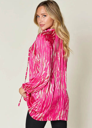 Double Take Full Size Printed Button Up Long Sleeve Shirt - MimiStylez