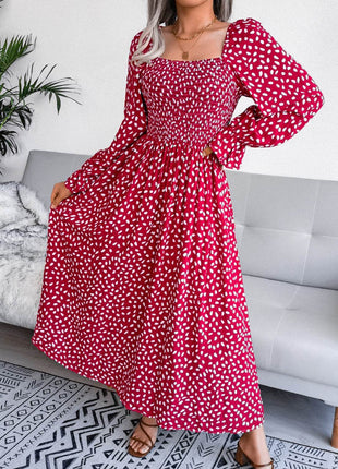 Smocked Square Neck Flounce Sleeve Dress - MimiStylez