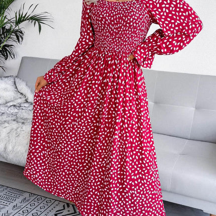 Smocked Square Neck Flounce Sleeve Dress - MimiStylez